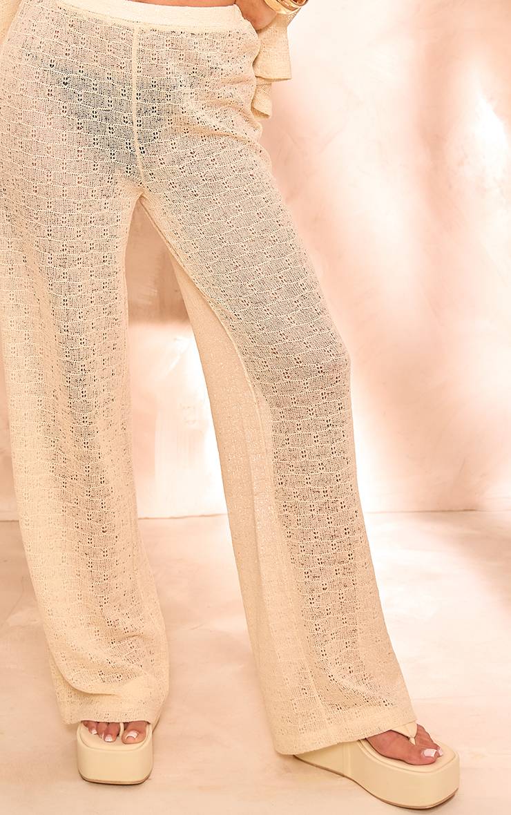 Beige Pantalon Large Texturé