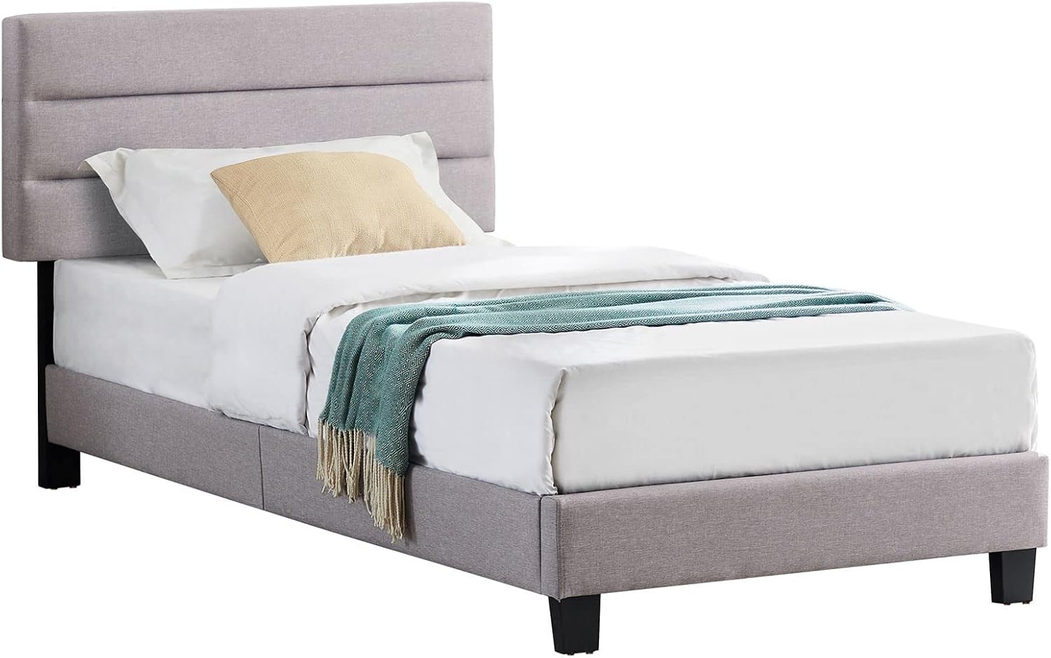 CARO-Möbel Polsterbett Tucson 90x200 cm in grau, modernes Jugendbett inkl. Lattenrost, Einzelbett im skandinavischen Stil, bequemes gepolstertes Bett mit Rückenlehne und Kopfteil