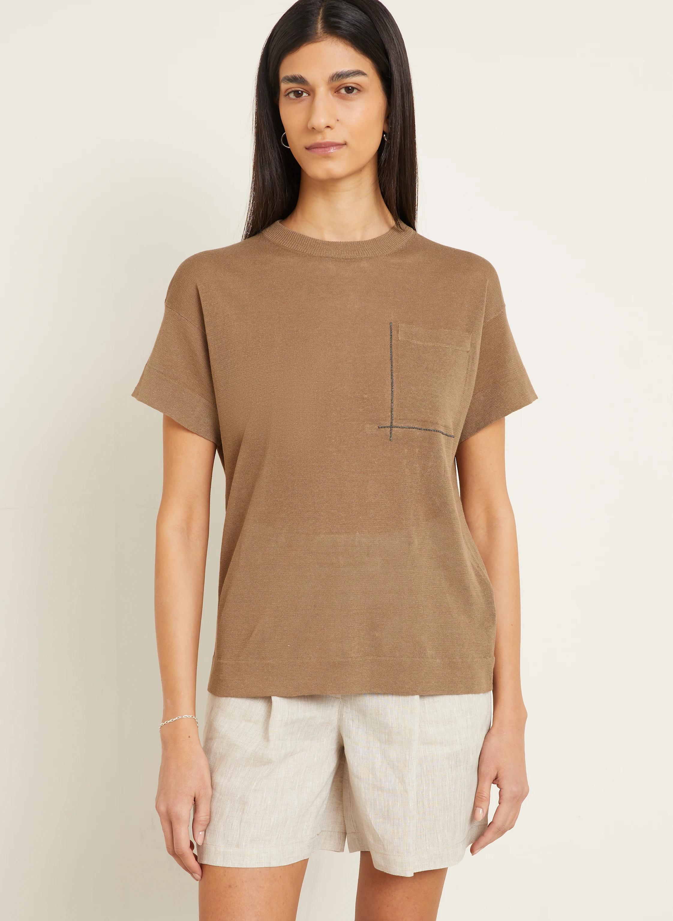 BRUNELLO CUCINELLI Strickshirt aus Leinen mit Schmucksteinen