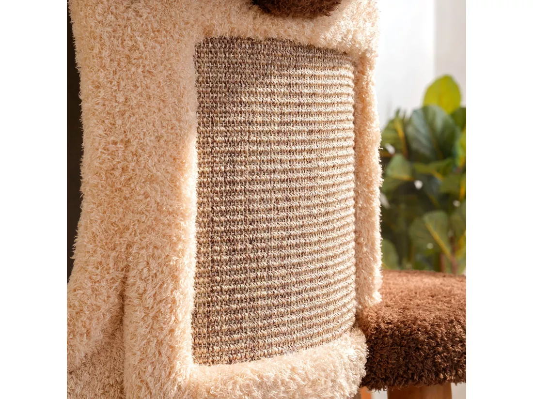 Arbre à chat en bois massif, d80cm×h176cm, beige