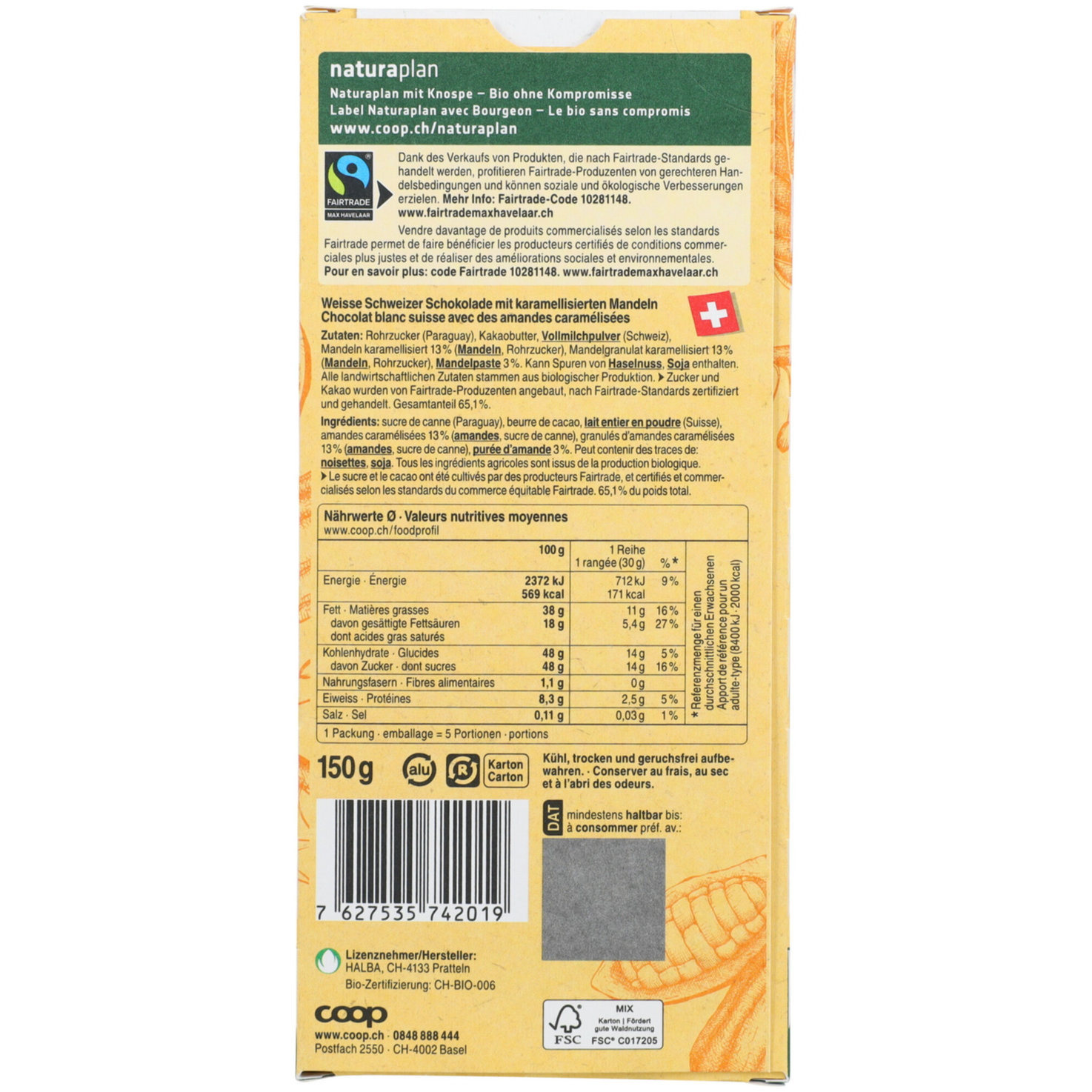 Naturaplan Bio Tafelschokolade weiss Mandeln