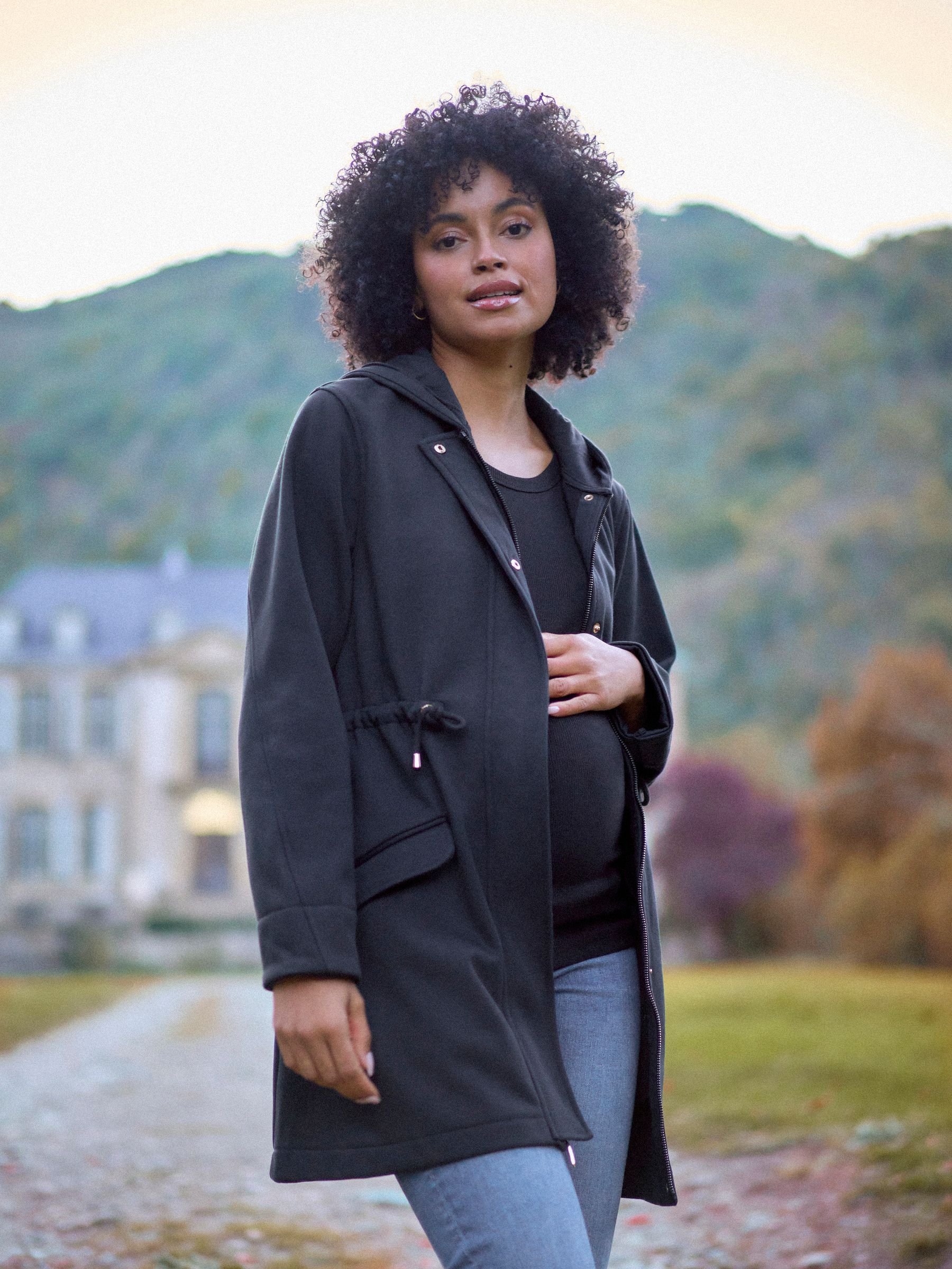 Seraphine Maternity Drawstring Waist Black Hoodie