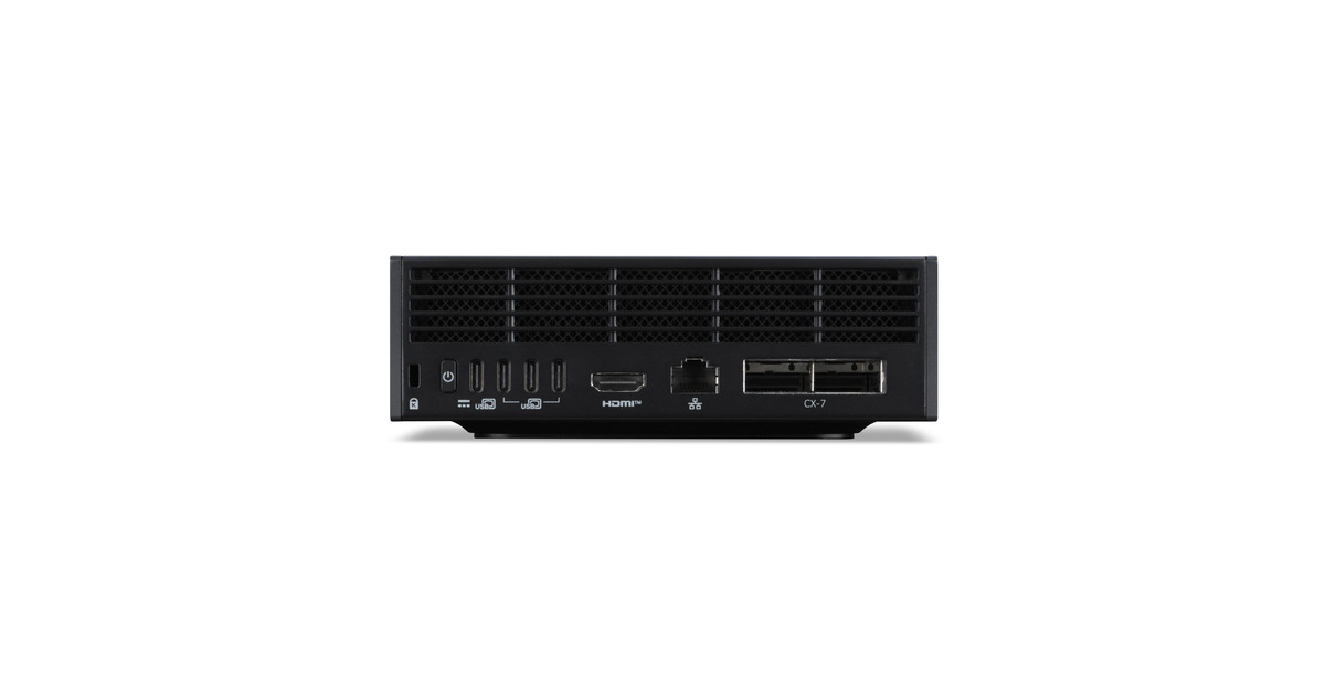 AcerVeriton GN100 AI Mini Workstation pc-systeem  (Zwart/grijs | NVIDIA GB10 Superchip | NVIDIA Blackwell | 128 GB | 4 TB SSD | QSFP Stacking kabel )
