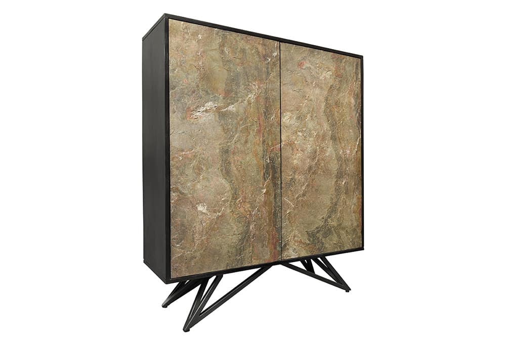 Massivholz Highboard MOUNTAIN SOUL 120cm grau grün marmoriert Steinfurnier Akazie