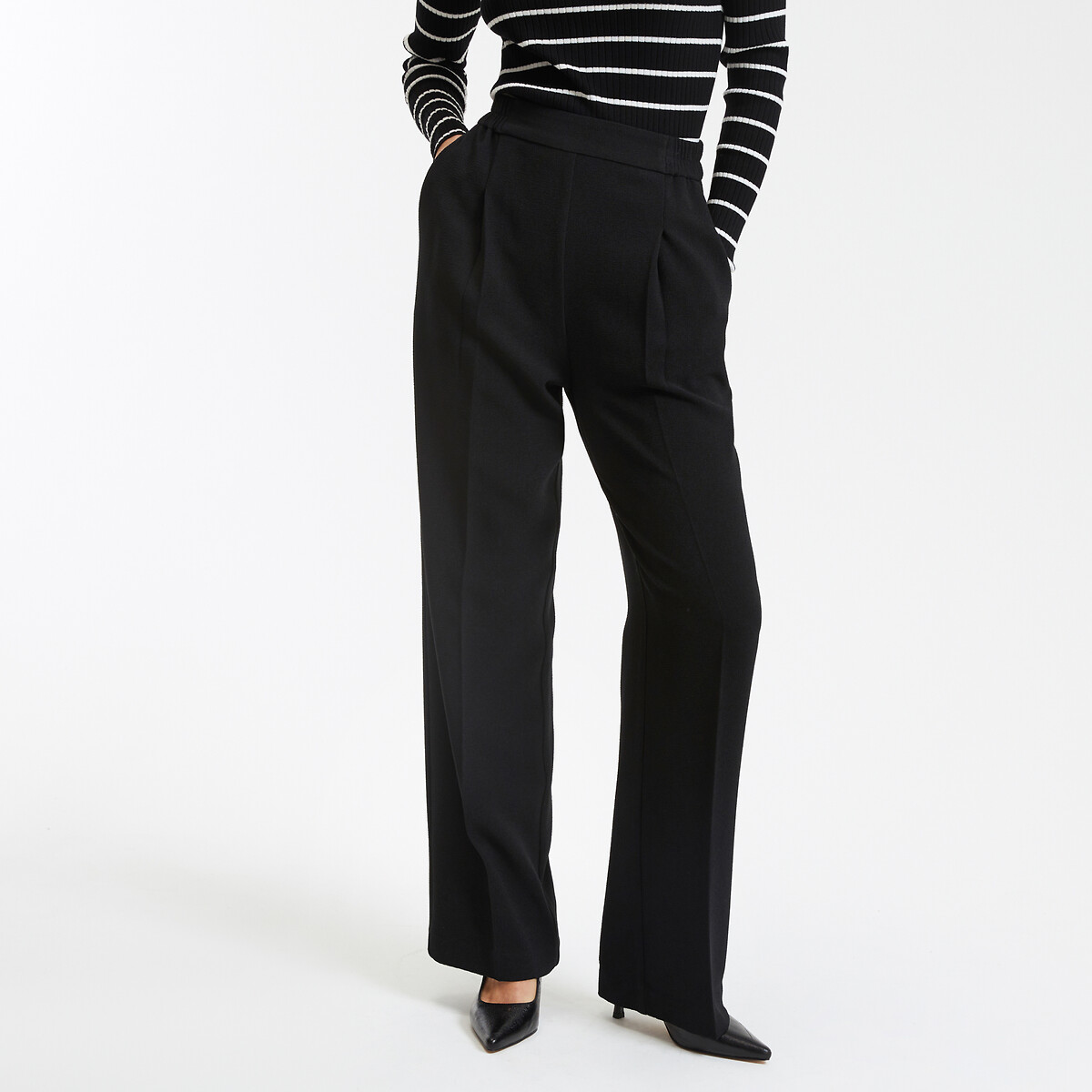 COLEÇÕES LA REDOUTE<br>Calças largas em crepe de poliéster