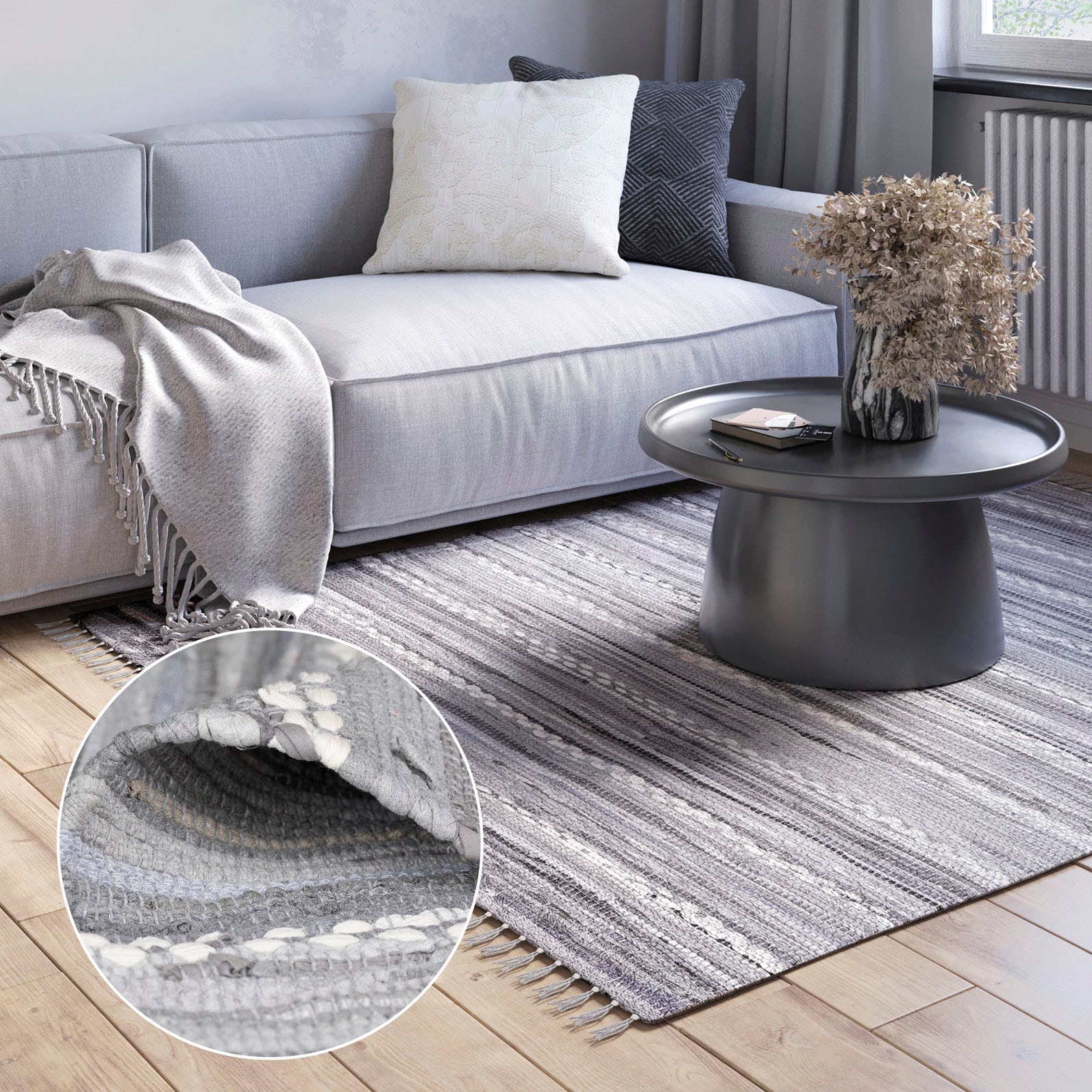 Myflair Möbel & Accessoires Teppich »Sharon« rechteckig 10 mm Höhe Flachgewebe, Fleckerl, 90% Baumwolle, handgewebt, mit Fransen