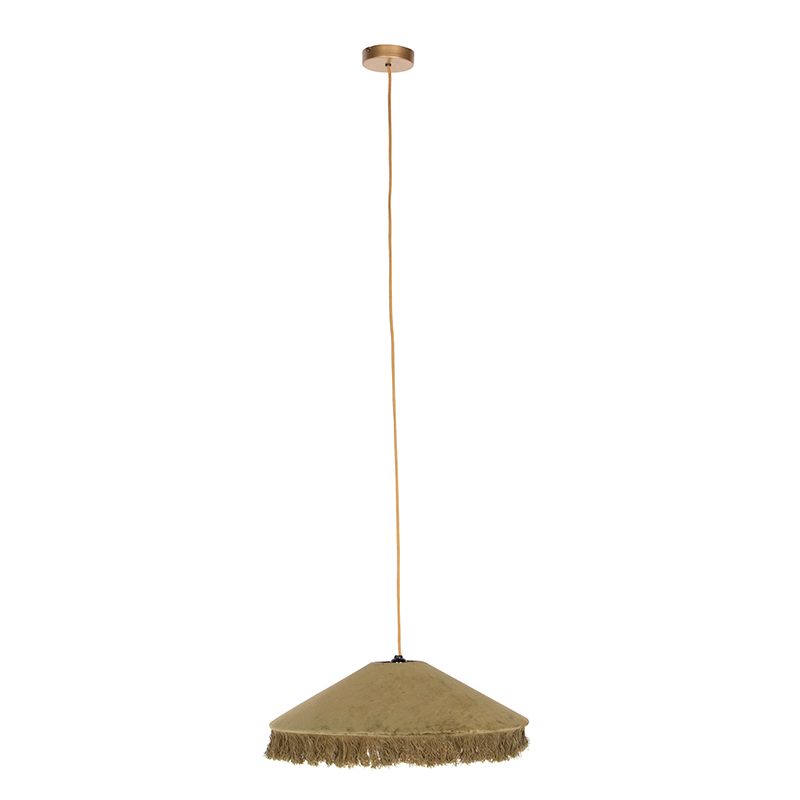 Retro hanglamp groen velours met franjes - Frills