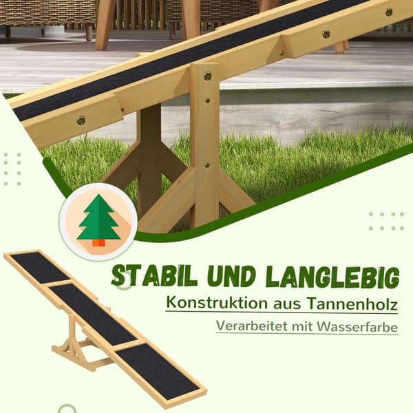 Hundevippe, hundeagility-vippe laget av tre, sklisikker hundeagilityrampe for hunder under 30 kg, for balanse, 180 x 30 x 30 cm gul
