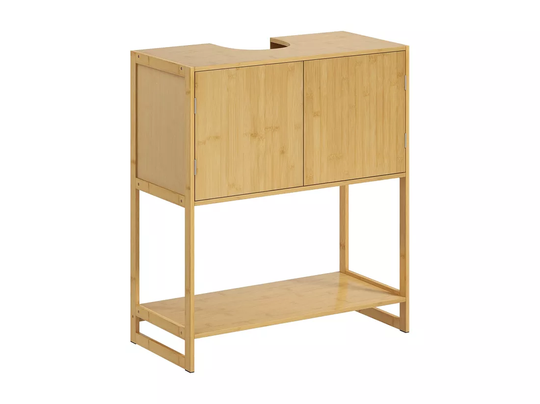 Meuble sous vasque 2 portes étagère - dim. 70L x 33l x 79,5H cm - bambou