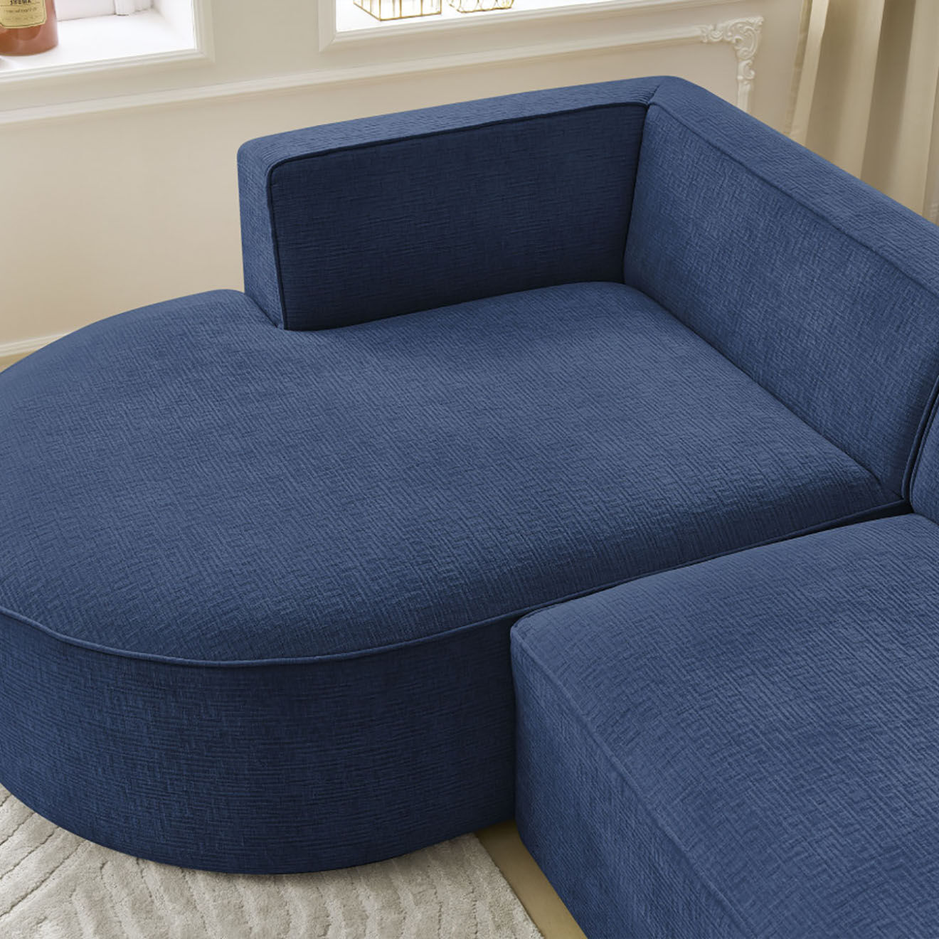 Bobochic Canapé d'angle gauche fixe 4 places Rousseau texturé bleu foncé - 250x160x72 cm