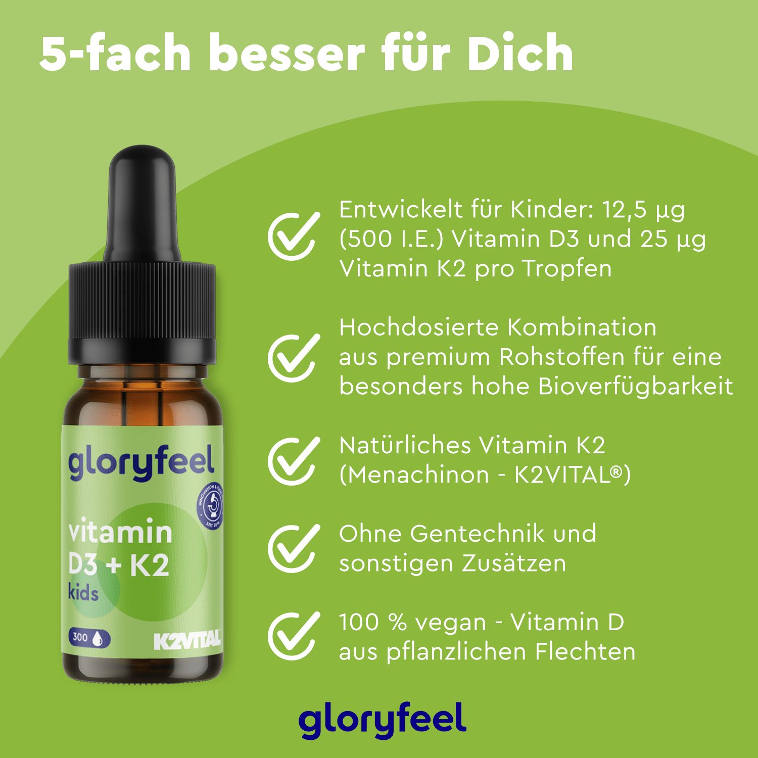 gloryfeel® Vitamin D3 + K2 500 I.E Tropfen Kids