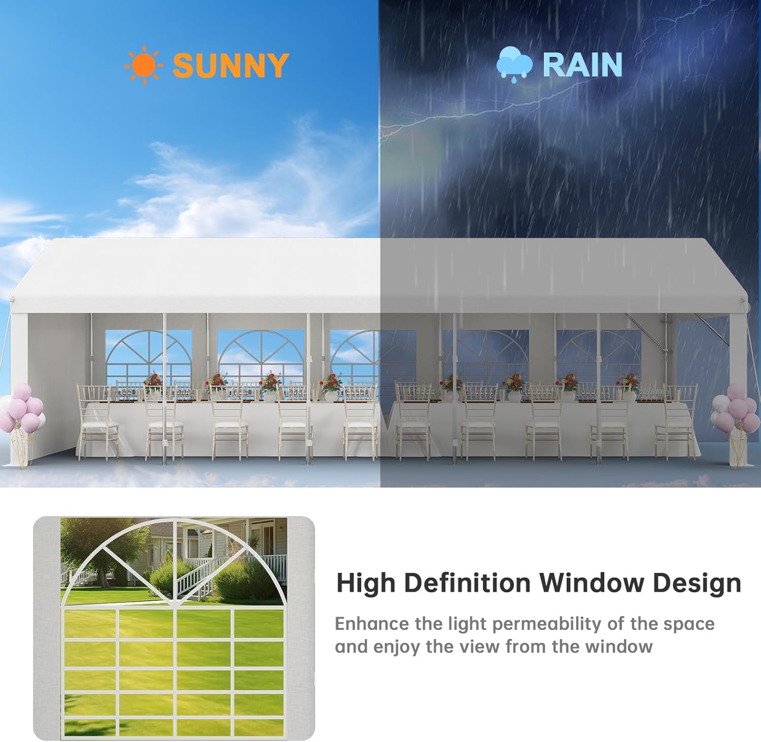 JUMMICO Pavillon 4x10, Gartenzelt UV-Schutz 50+ Festzelt, Partyzelt 4x10 Wasserdicht Stabil Winterfest Party Zelt für Partys Hausparty Hochzeiten, Winterfest Pavillon mit 560g/m² PE-Plane, Weiß