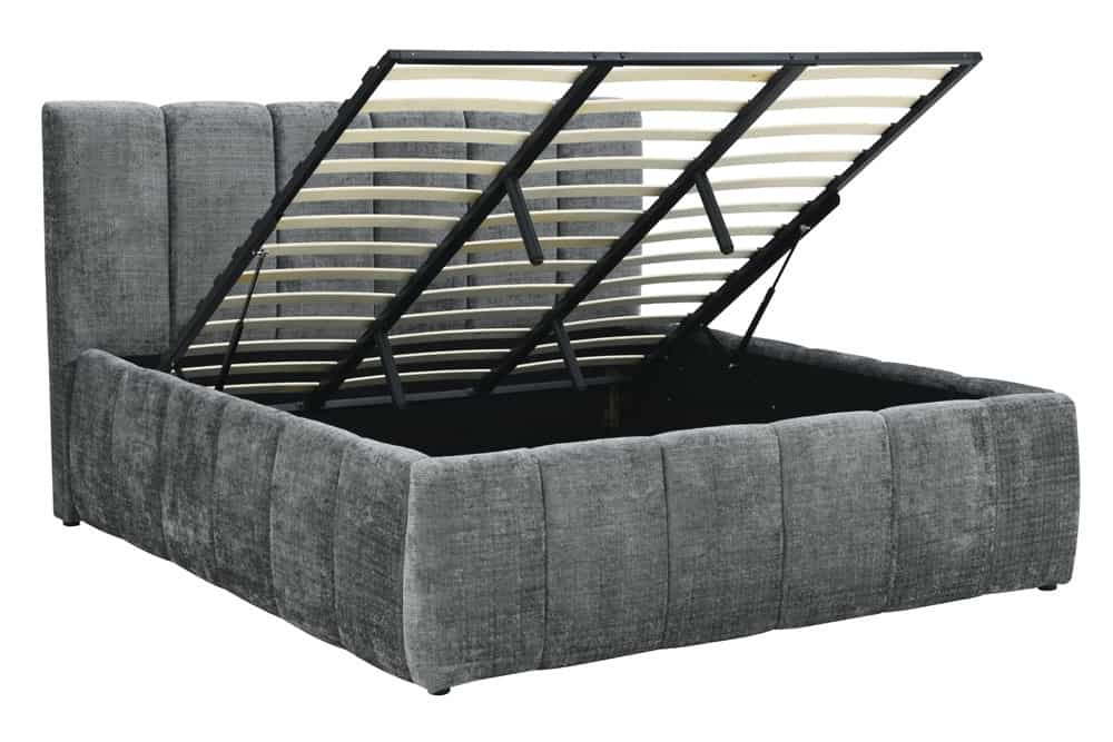 Design Boxbett ADLON 180x200cm grau Chenille mit Stauraum und Lattenrost