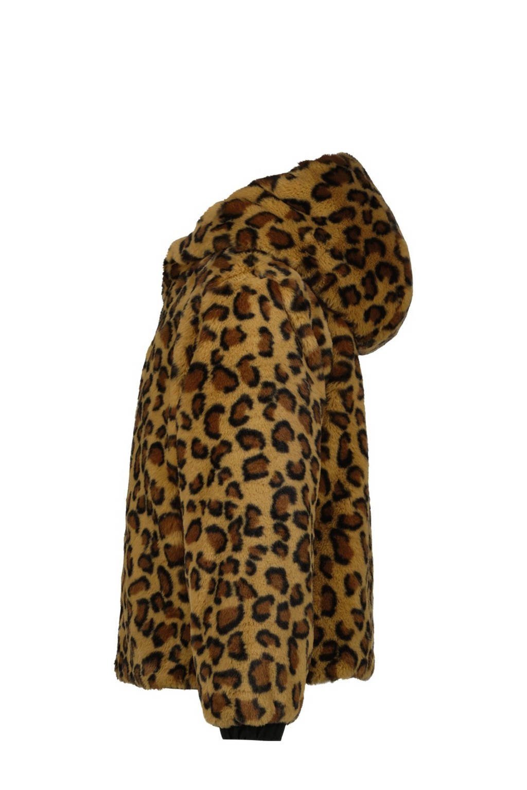 Vingino reversible gewatteerde imitatiebont winterjas Tabra met panterprint zwart/bruin