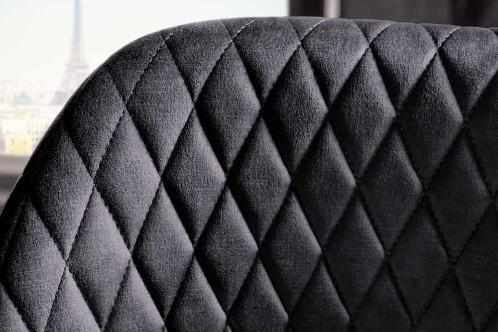 Design Barhocker PARIS grau Samt mit Lehne Metall schwarz gold Ziersteppung