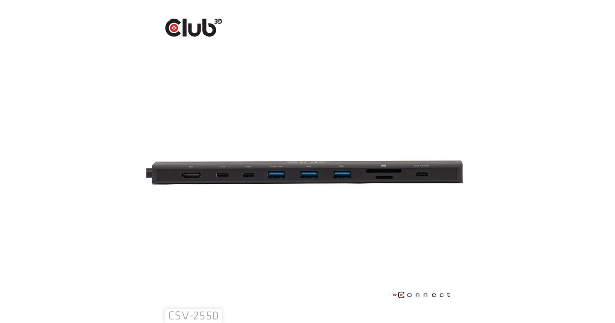 Club 3D10-1 Portable Dock USB Type-C 10Gbps to HDMI 8K30Hz PD3.1 Max.140 Watt dockingstation  (Zwart, HDMI, USB-C, LAN)