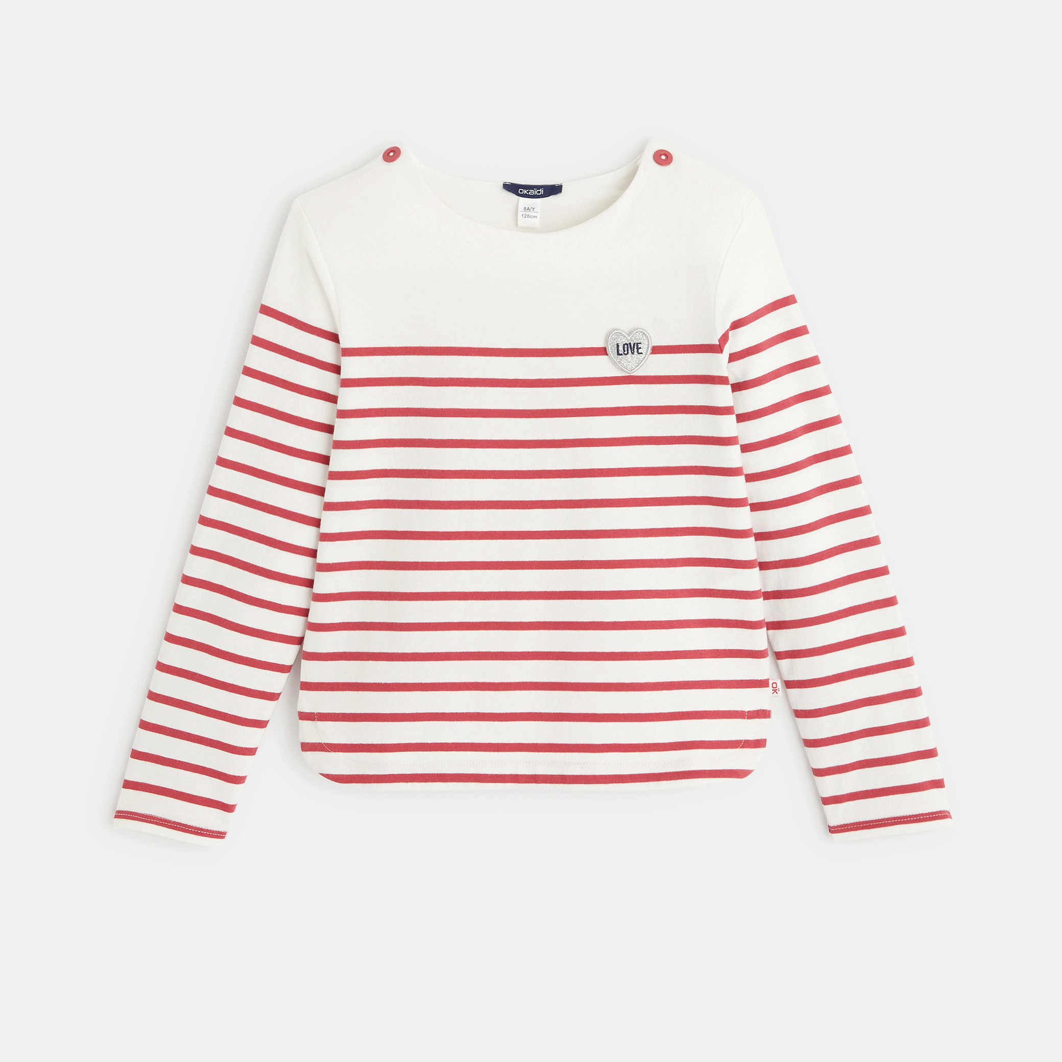 T-shirt marinière à personnaliser d'un cœur rose fille