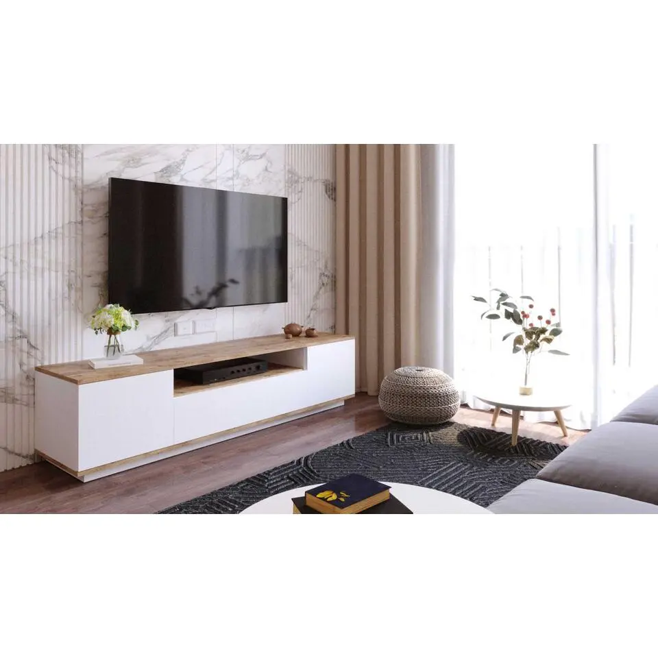 CALICOSY - TV-Meubel FR7-AA - Handgemaakt eiken / wit - 44,6x180x44,5 cm