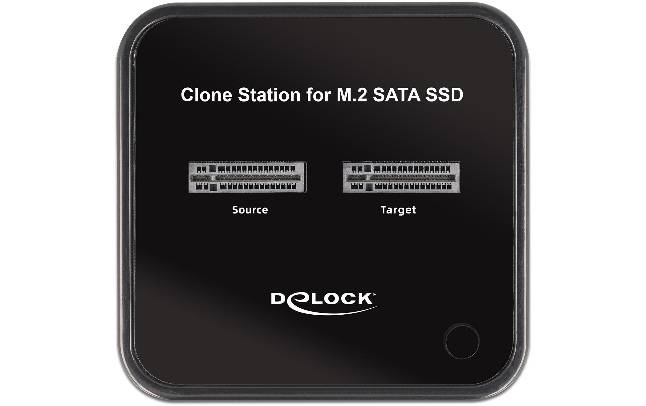 Docking- und Klonstation USB-C – 2x M.2 SATA SSDDelock M.2 Dockingstation für 2 x M.2 SATA SSD mit Klon Funktion