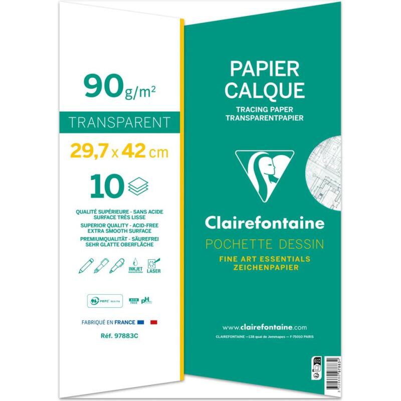 Papier Calque pochette 10F A3 90/95g