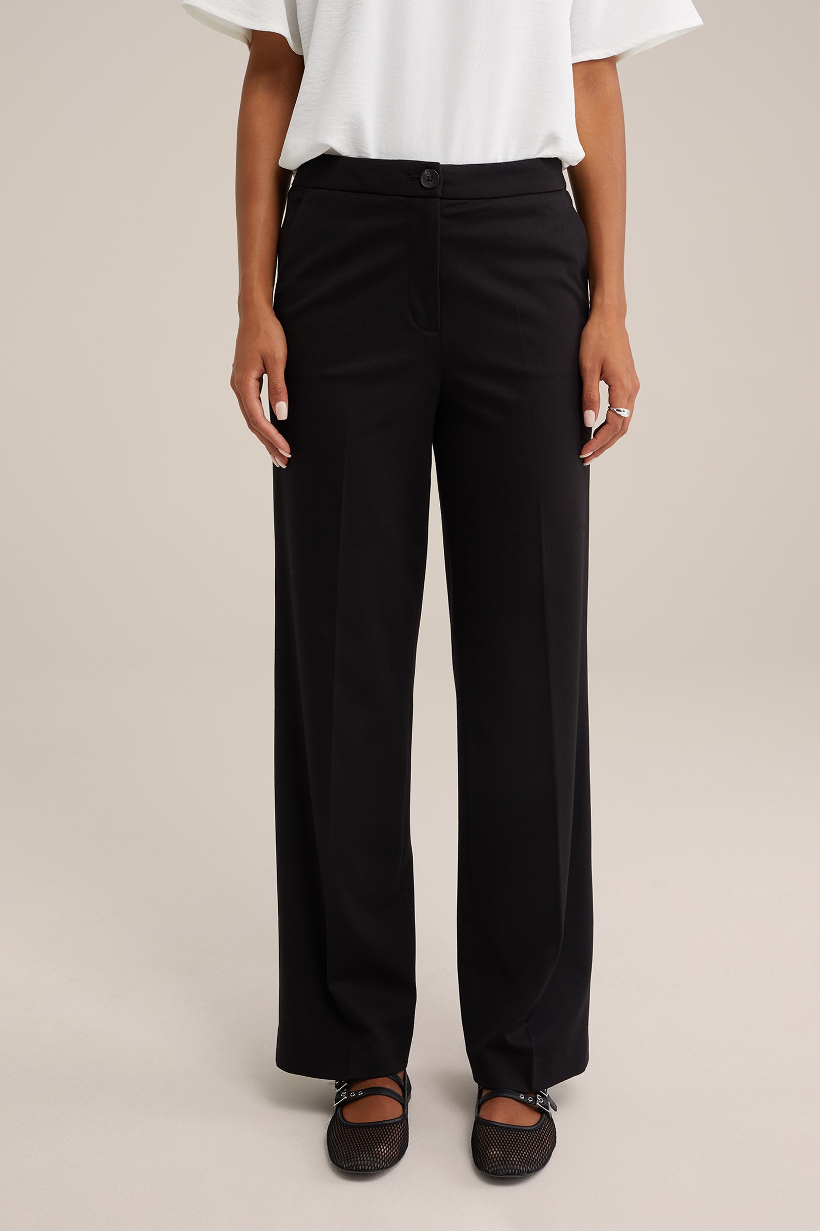 wide leg pantalon met stretch WE Fashion Zwart