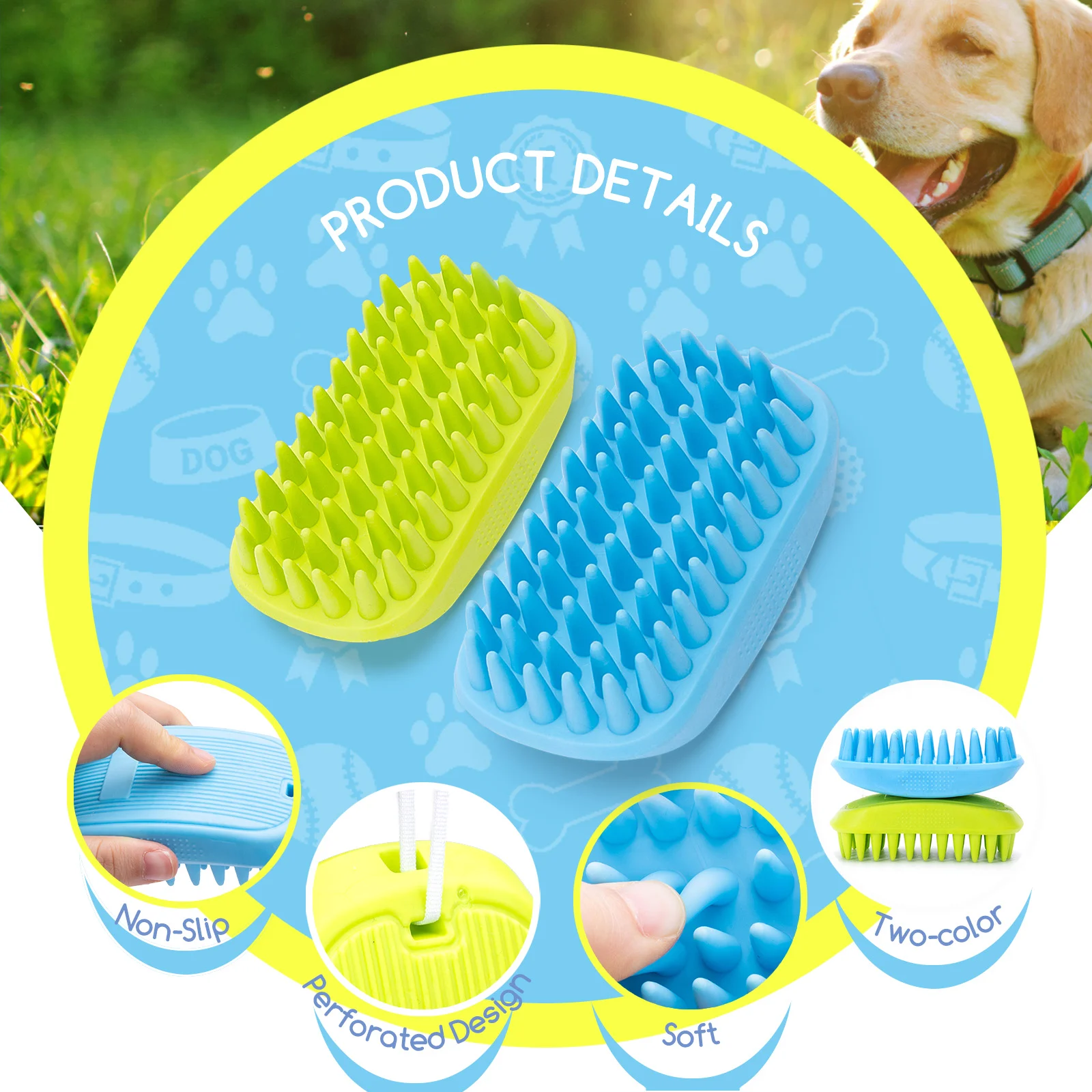 Escova para cães, conjunto de 2 escovas de massagem para gatos, escova de banho para cães, escova de borracha para raças de pelo curto, médio e longo.
