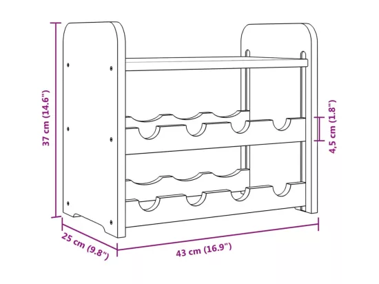 Casier à vin avec panneau supérieur 43x25x37 bois pin massif