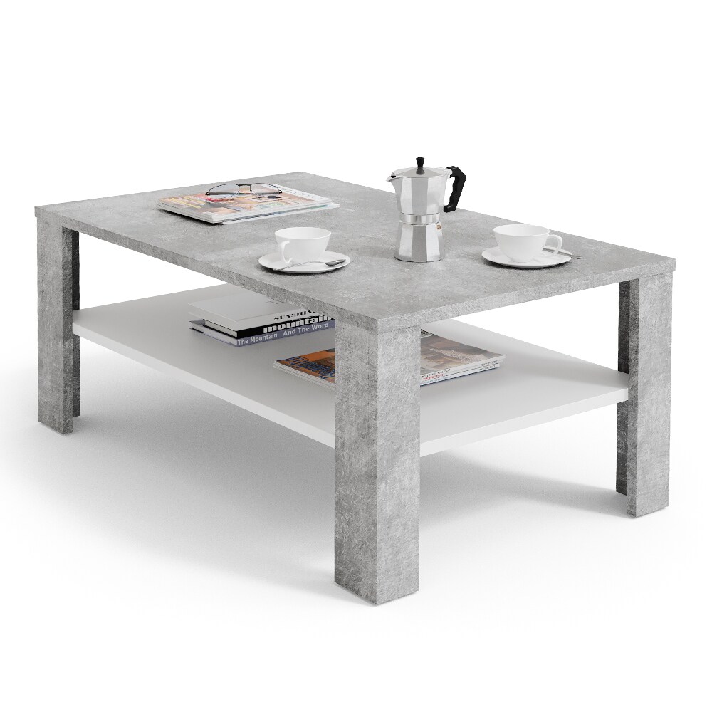 VICCO Couchtisch Beton Optik Weiß Wohnzimmertisch Beistelltisch Holztisch