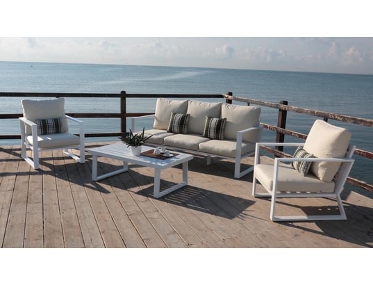 HEVEA - Salon extérieur Ensemble salon sofa de jardin bolon 8 en aluminium blanc cou...