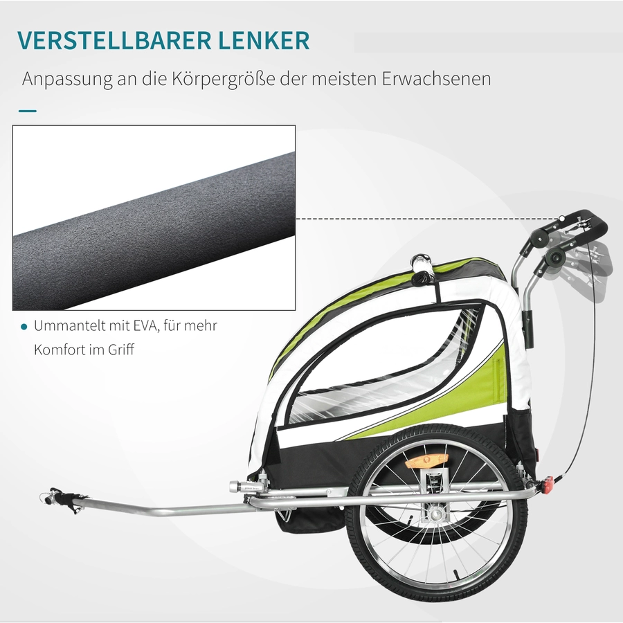 HOMCOM Kinderanhänger Mit Staufach grün, schwarz