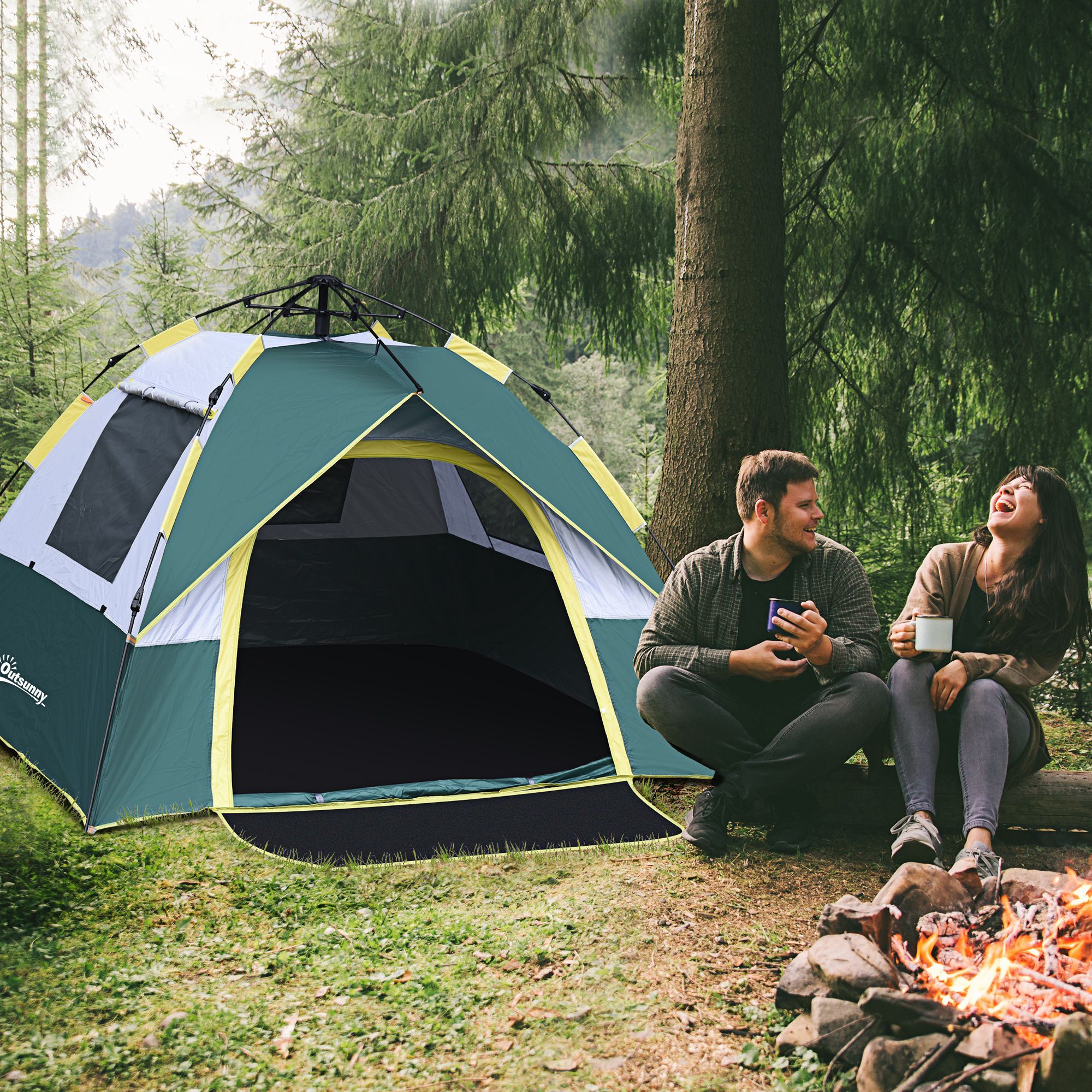 Outsunny Campingzelt für 3-4 Personen olivegrün 205 x 195 x 135 cm (LxBxH)
