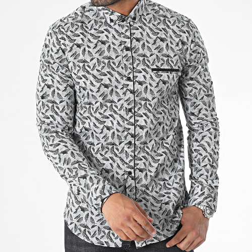 Chemise Manches Longues Gris Floral
