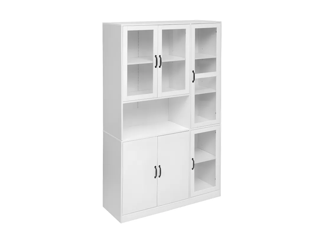 Vitrine avec éclairage LED - étagères avec 6 portes - H 200cm - Blanc