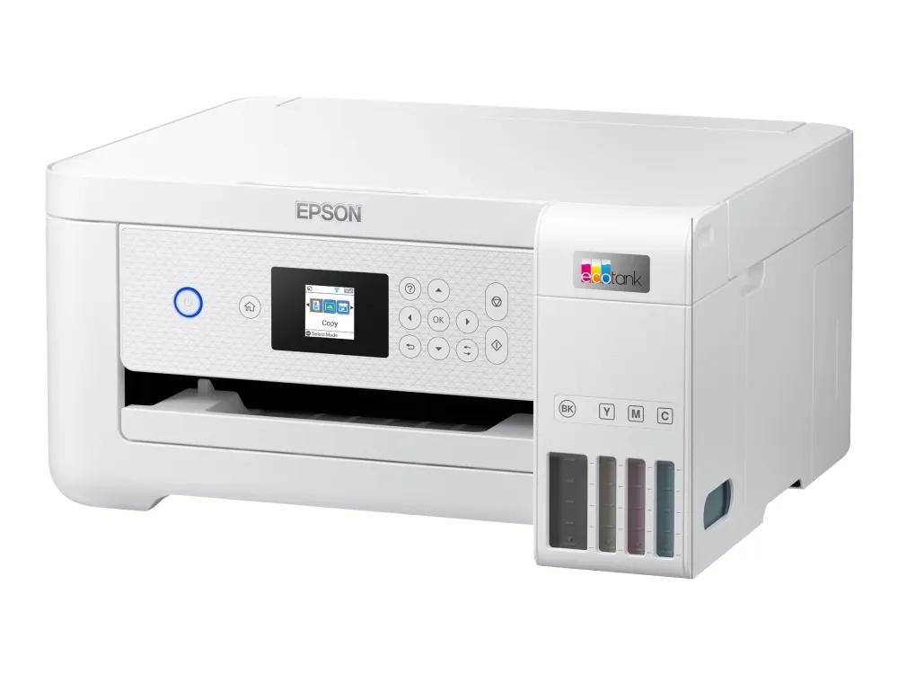Epson EcoTank ET-2856 - Multifunktionsprinter - farve - blækprinter - kan genopfyldes - A4 (medie) - op til 10.5 spm (udskriver) - 100 ark - Wi-Fi, USB - hvid