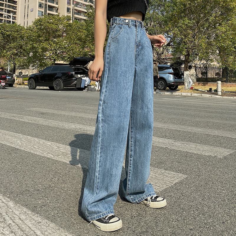 Denimot - High-waist gewassen wijde jeans