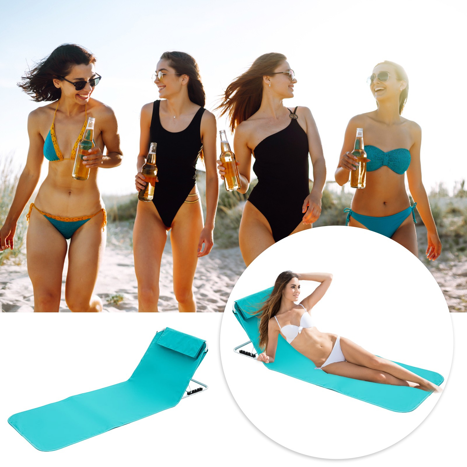 (150x54cm) Faltbare Strandmatte Outdoor Beach Liegestuhl mit Lehne - Dunkelblau