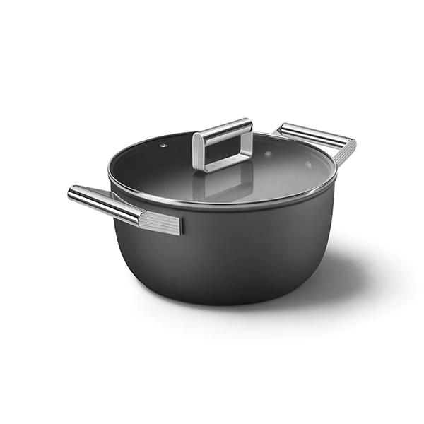 Faitout bas aluminium antiadhésif 24 cm noir mat avec couvercle en ver
