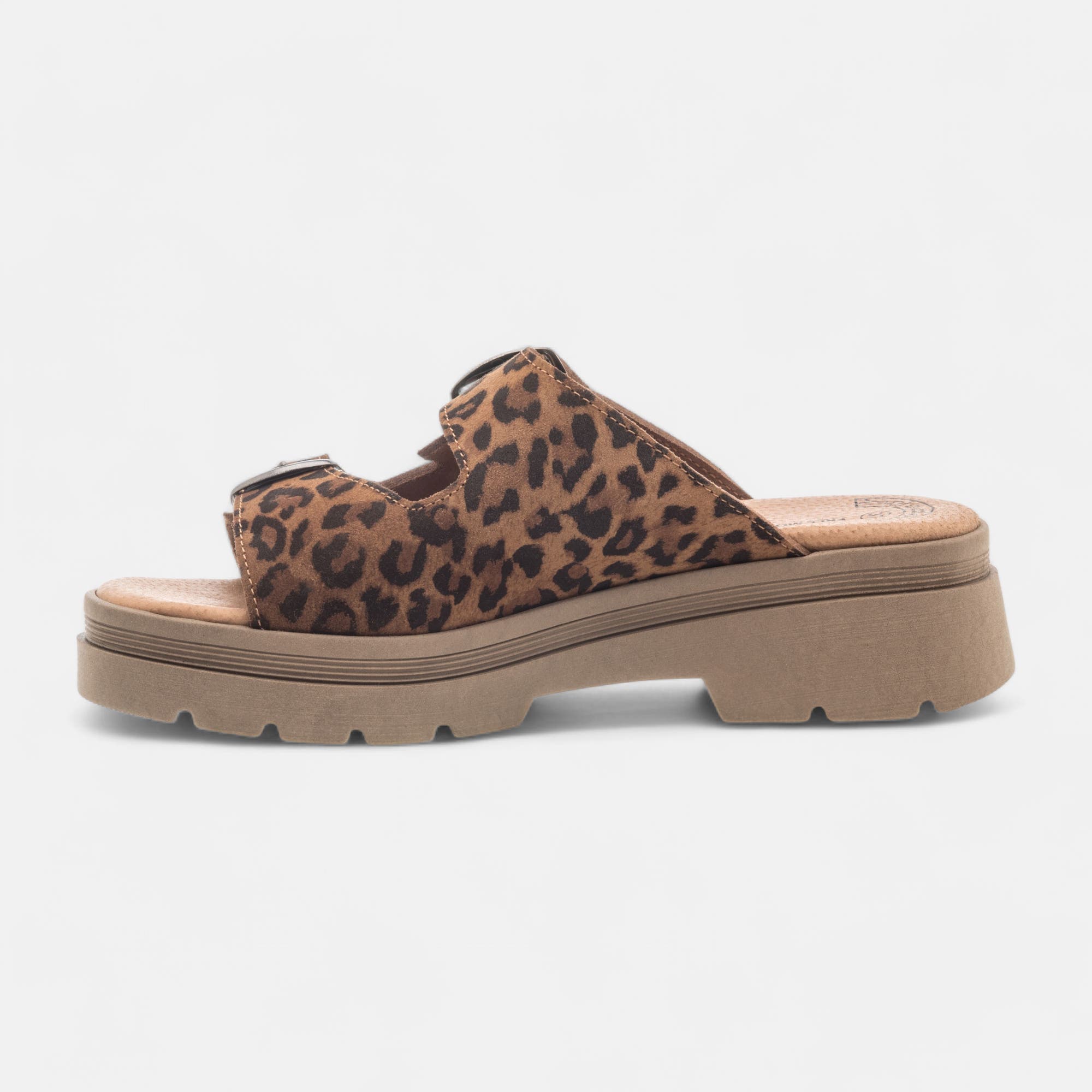 Mules à talon compensé Femme en cuir cognac
