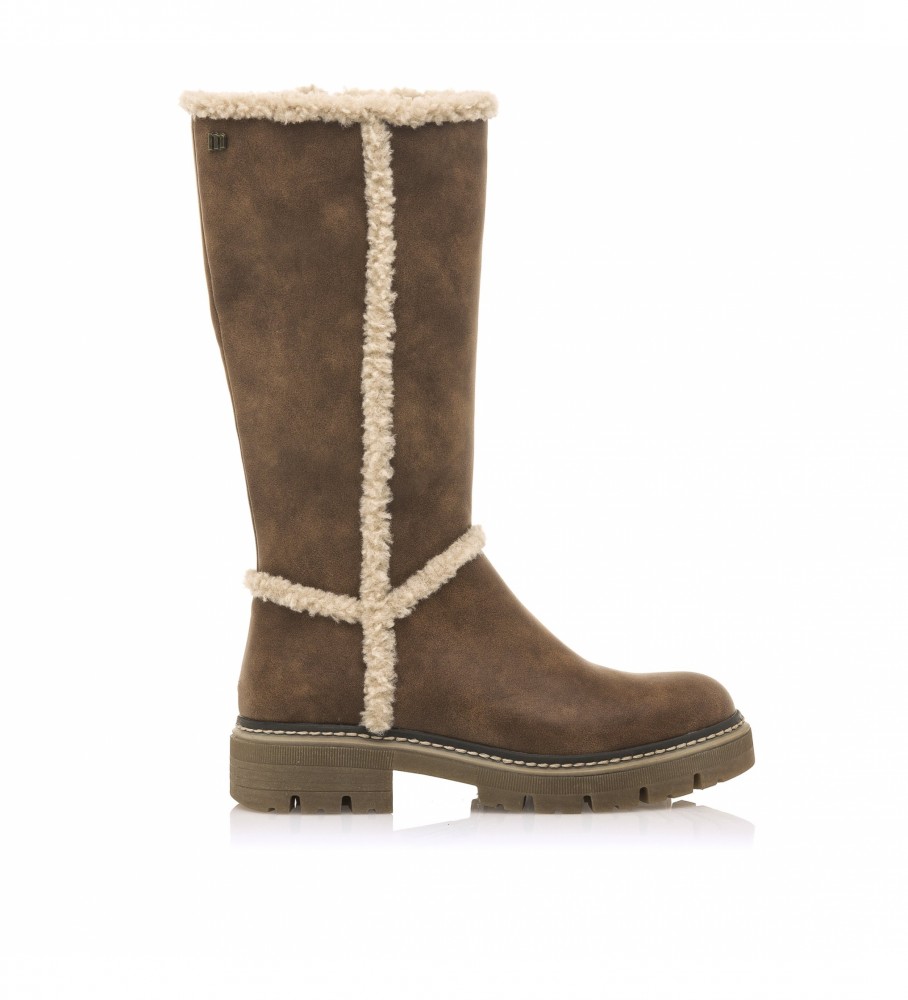 Botas altas de pele de carneiro marrom Mustang