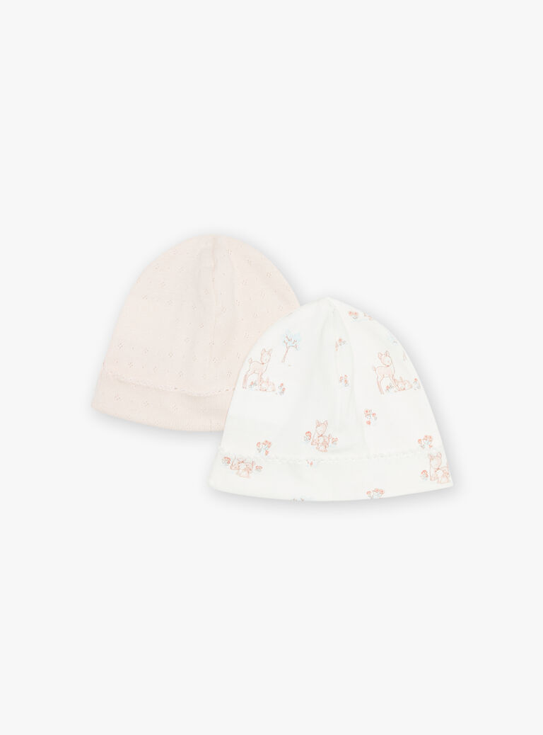 Lot de 2 bonnets de naissance rose et écru en coton biologique