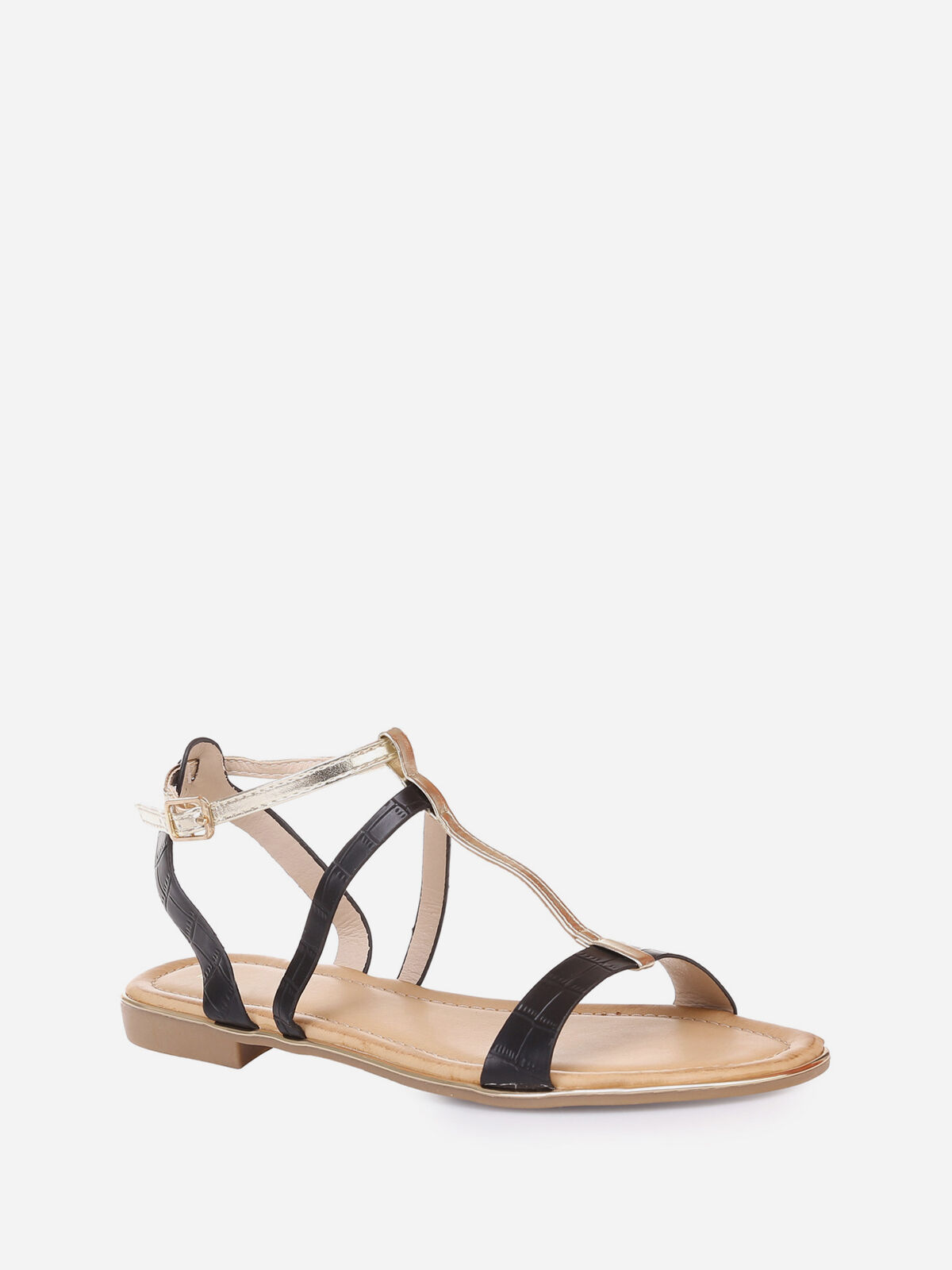 Nu-pieds à motif croco avec brides- Noir