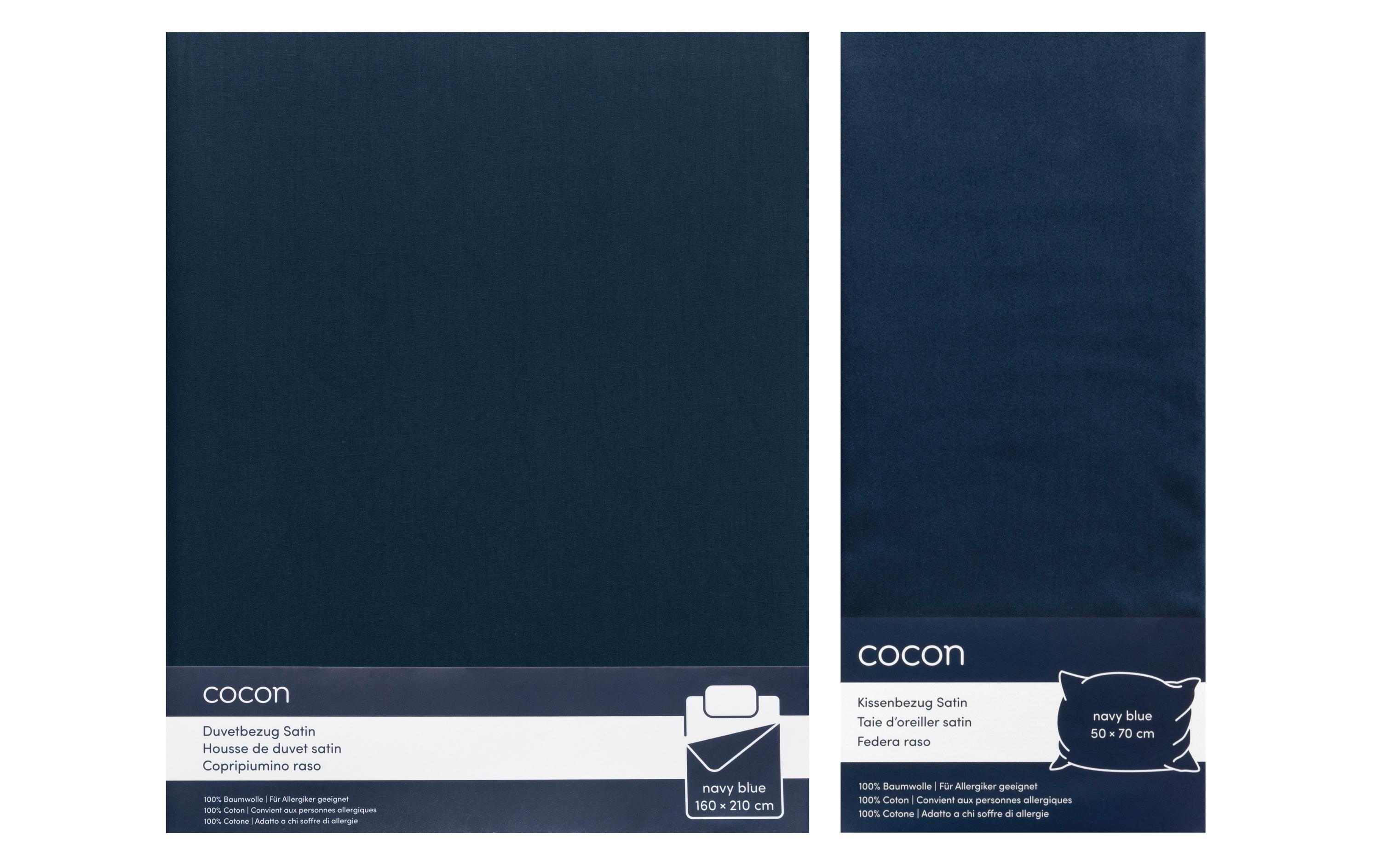 Bettwäsche Satin 160 x 210 / 50 x 70, Marineblau3-teiliges Set aus reinem Baumwollsatin