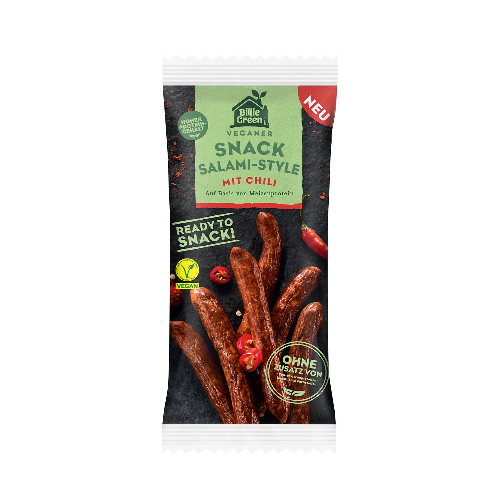 Billie Green Veganer Salami Snack Chili
