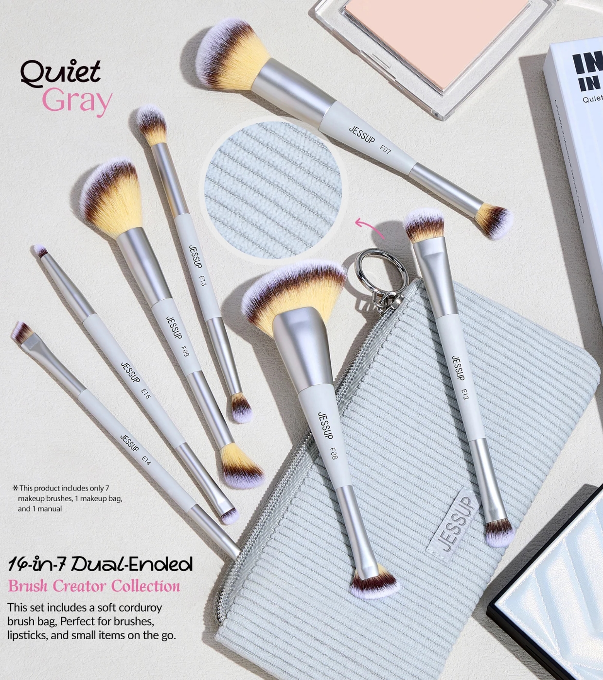 Jessup Beauty - *Innovation in Hand, Beauty in Heart* - Conjunto de 7 pincéis duplos - Quiet Gray