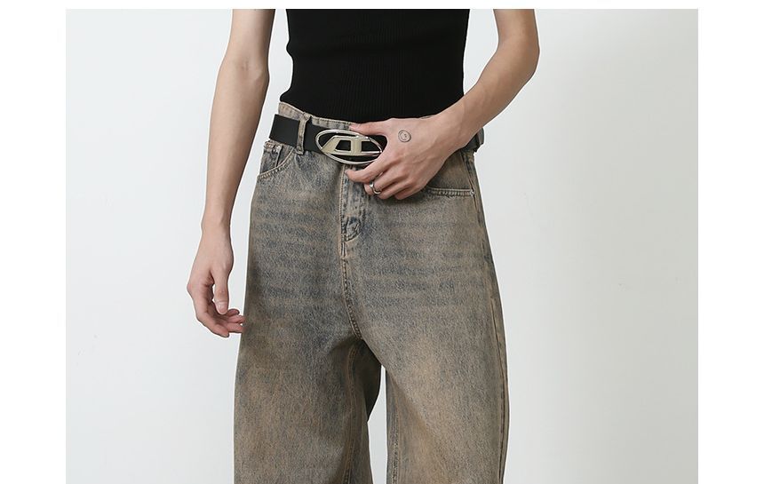 pinkdropper - Mid Rise Washed Wide Leg Jeans
