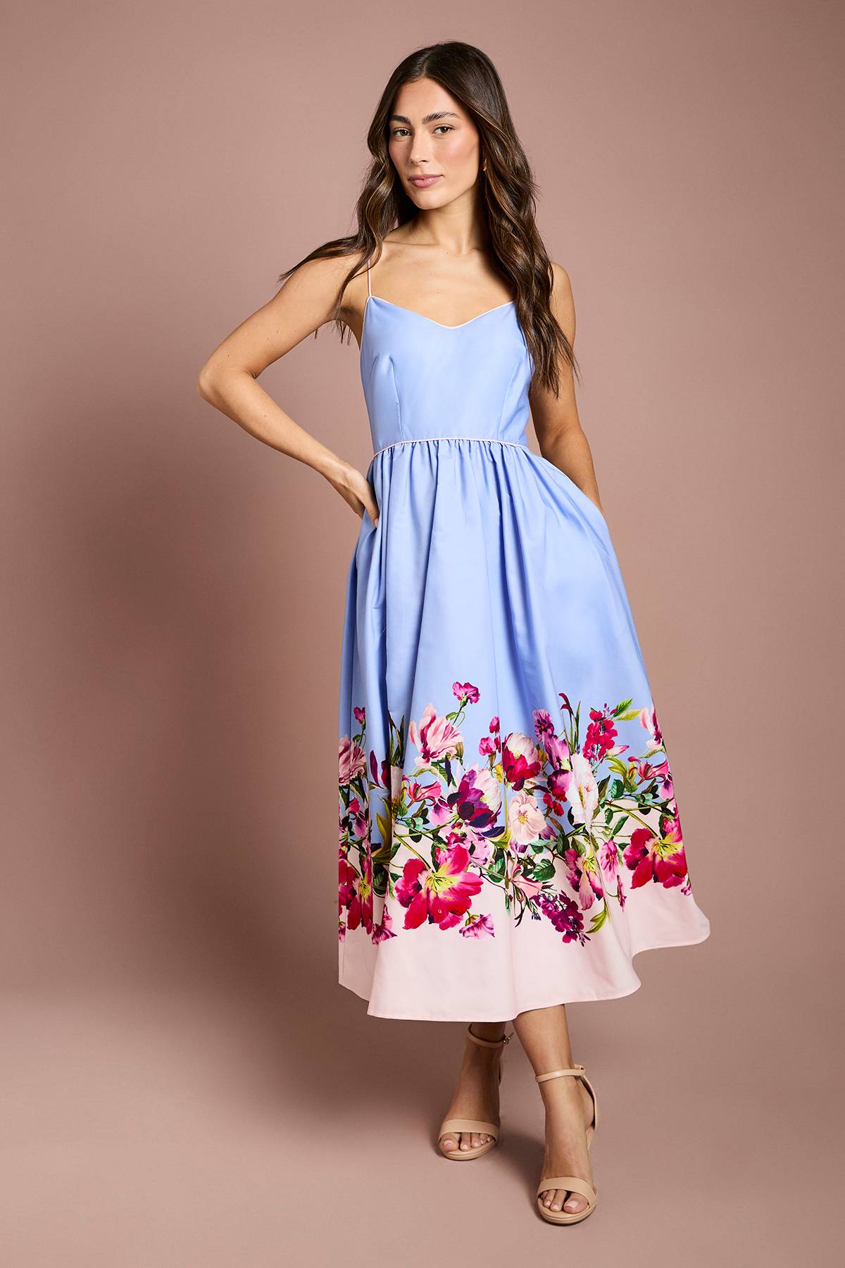 Coast Robe Midi En Coton À Bretelles Avec Imprimé Placé