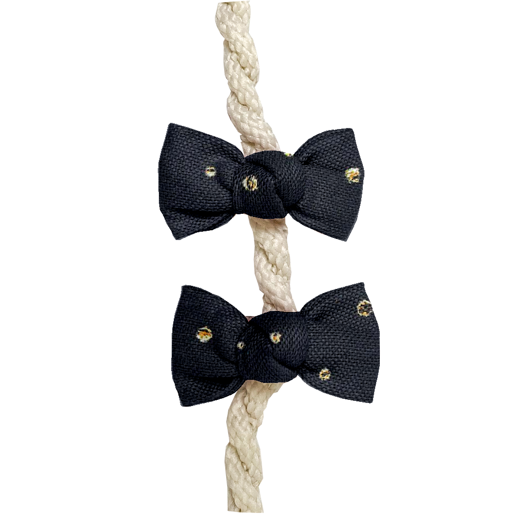 Barrettes Clic-Clac Petits Noeuds Gaze Pois Or Marine