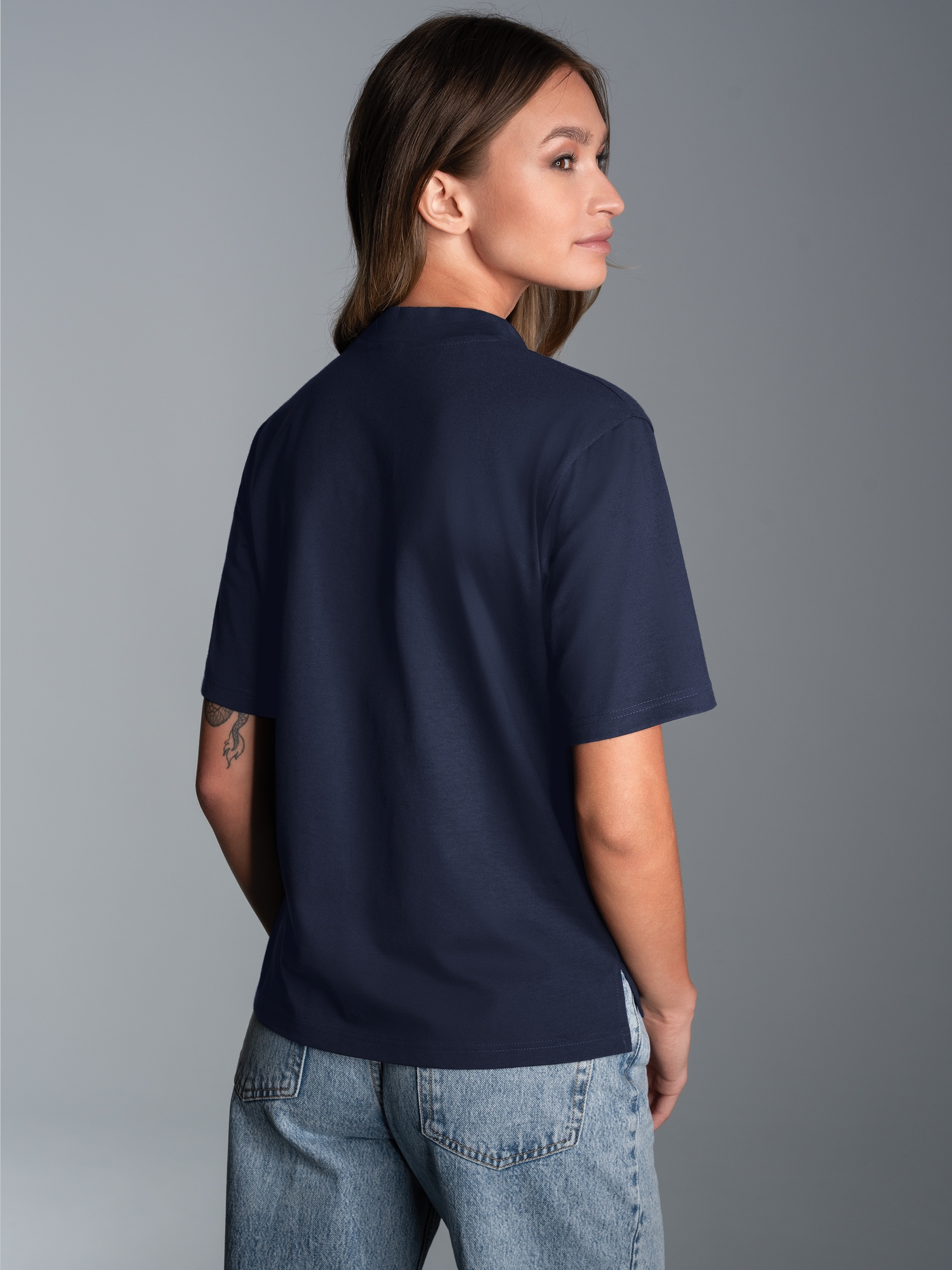 T-Shirt mit Stehkragen Navy