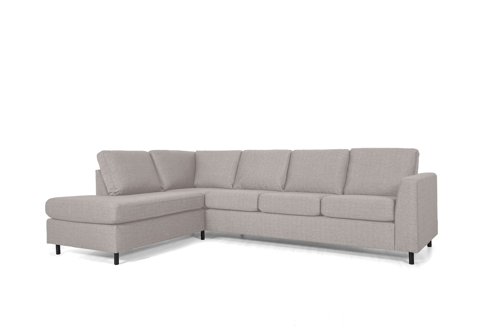 Oslo hjørnesofa 3-seter med åpen ende venstre. Tekstil Hygge 11 beige med sorte ben