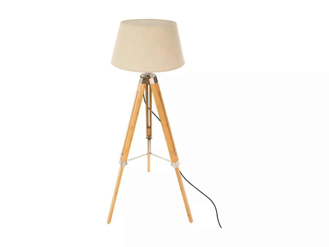 Lampadaire Trépied en Bambou et Abat-jour Ivoire H 145 cm